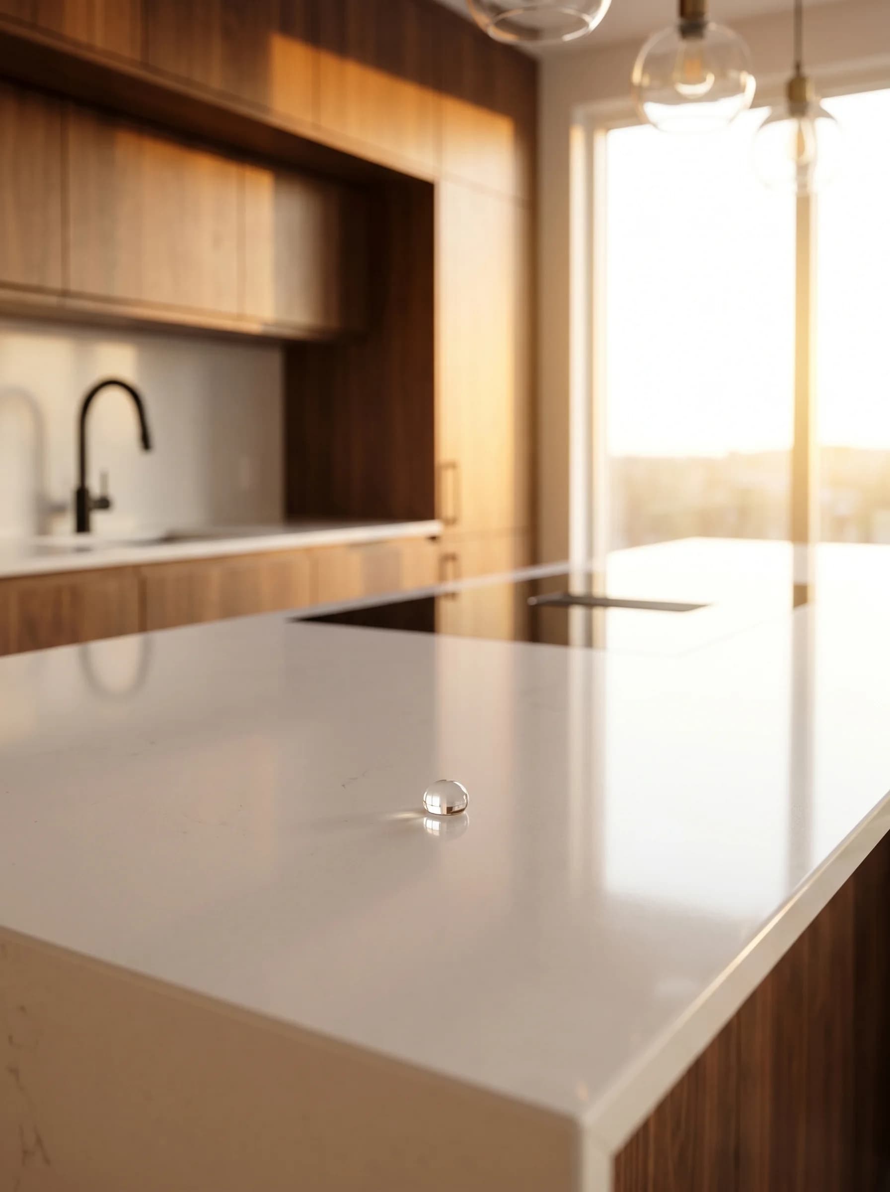 Premium keuken met aanrechtblad na keramische coating behandeling door PureLayer, glanzend en vlekkenloos resultaat